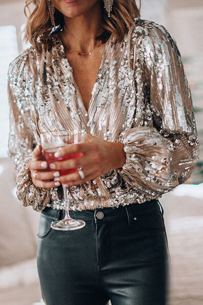 Women's Sequin Long Sleeve Blouse 0