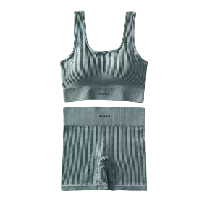 Artic ribbed sports bra and shorts set on a white background