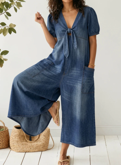 Maya | V Neck Short Sleeve Jumpsuit 0