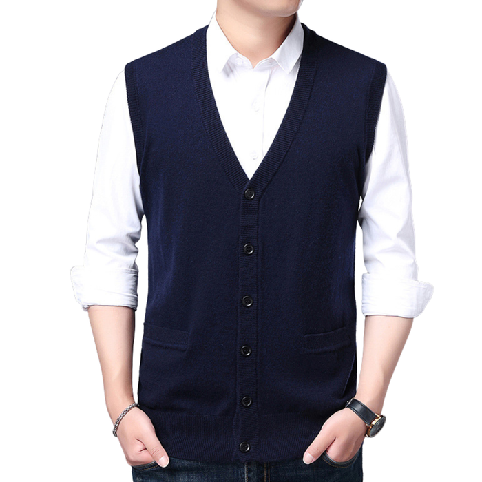 Men’s Classic Knit Button-Up Vest – Sleeveless Sweater Vest