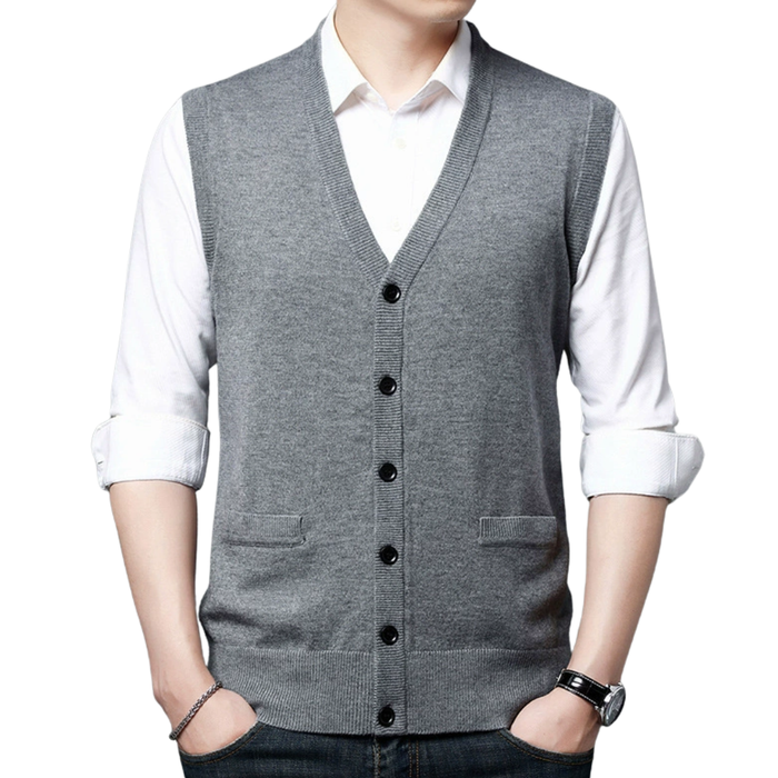 Men’s Classic Knit Button-Up Vest – Sleeveless Sweater Vest