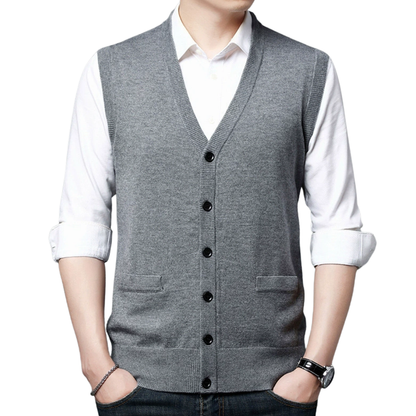 Men’s Classic Knit Button-Up Vest – Sleeveless Sweater Vest