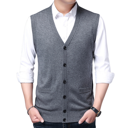 Men’s Classic Knit Button-Up Vest – Sleeveless Sweater Vest
