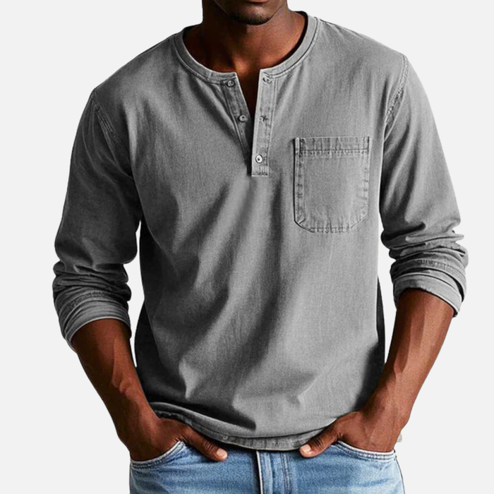 Men's Henley Long-Sleeve Linen Shirt