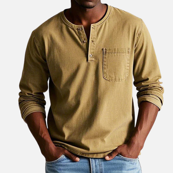 Men's Henley Long-Sleeve Linen Shirt