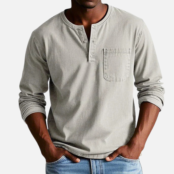 Men's Henley Long-Sleeve Linen Shirt