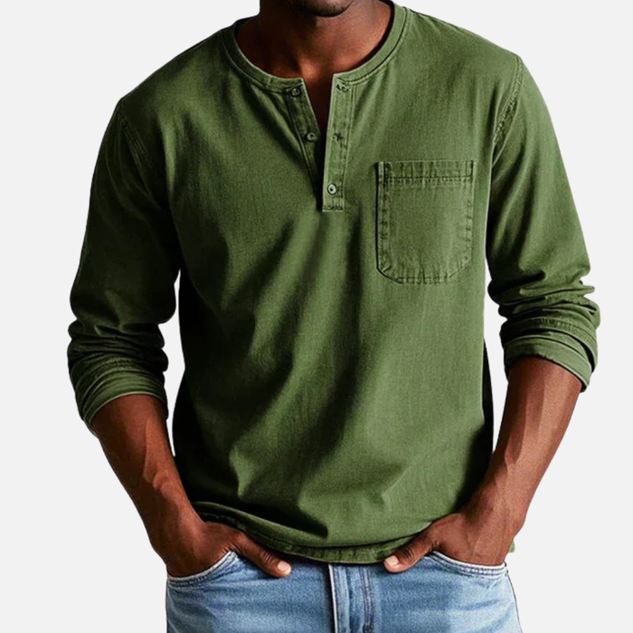 Men's Henley Long-Sleeve Linen Shirt