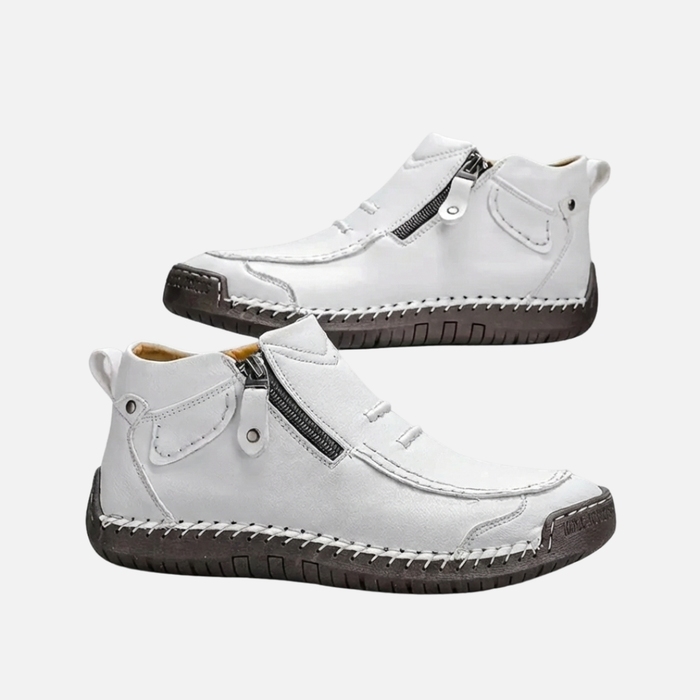 Men's Leather Ankle Shoes - Stitched Casual Zip-Up Boots
