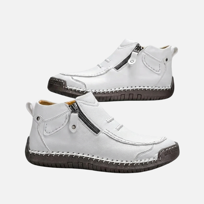 Men's Leather Ankle Shoes - Stitched Casual Zip-Up Boots