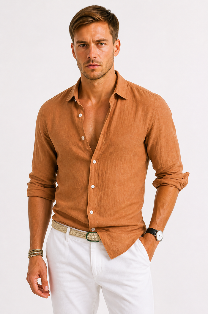 Linen Oxford Shirt with Rolled Sleeves for Men 7