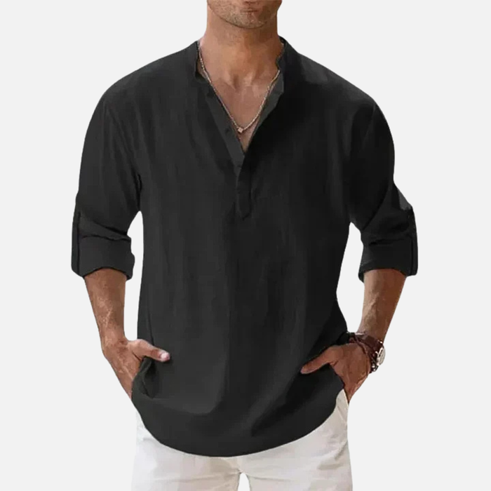 Men's Linen Henley Shirt Long Sleeve – Casual Summer