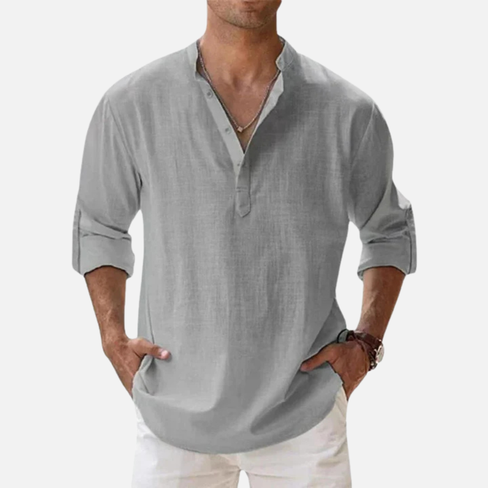 Men's Linen Henley Shirt Long Sleeve – Casual Summer