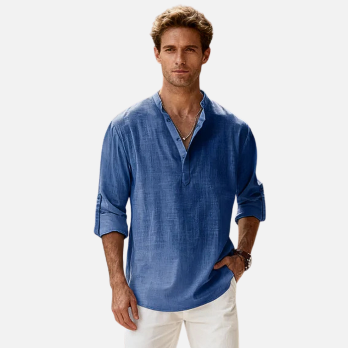 Men's Linen Henley Shirt Long Sleeve – Casual Summer