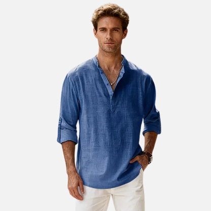 Men's Linen Henley Shirt Long Sleeve – Casual Summer