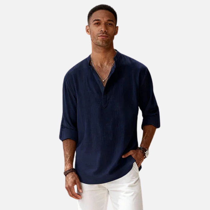 Men's Linen Henley Shirt Long Sleeve – Casual Summer