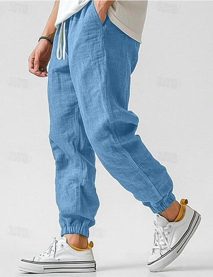 Linen Relaxed Fit Jogger Trousers for Men 0