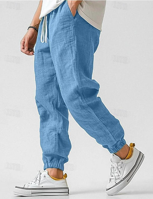 Linen Relaxed Fit Jogger Trousers for Men 0
