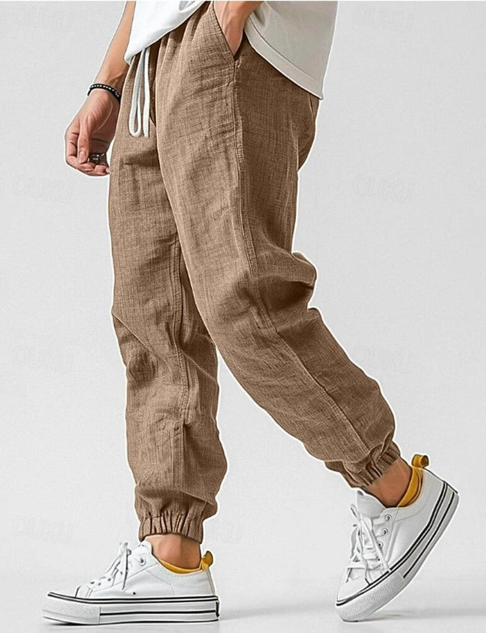 Linen Relaxed Fit Jogger Trousers for Men 1