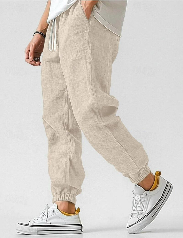 Linen Relaxed Fit Jogger Trousers for Men 4