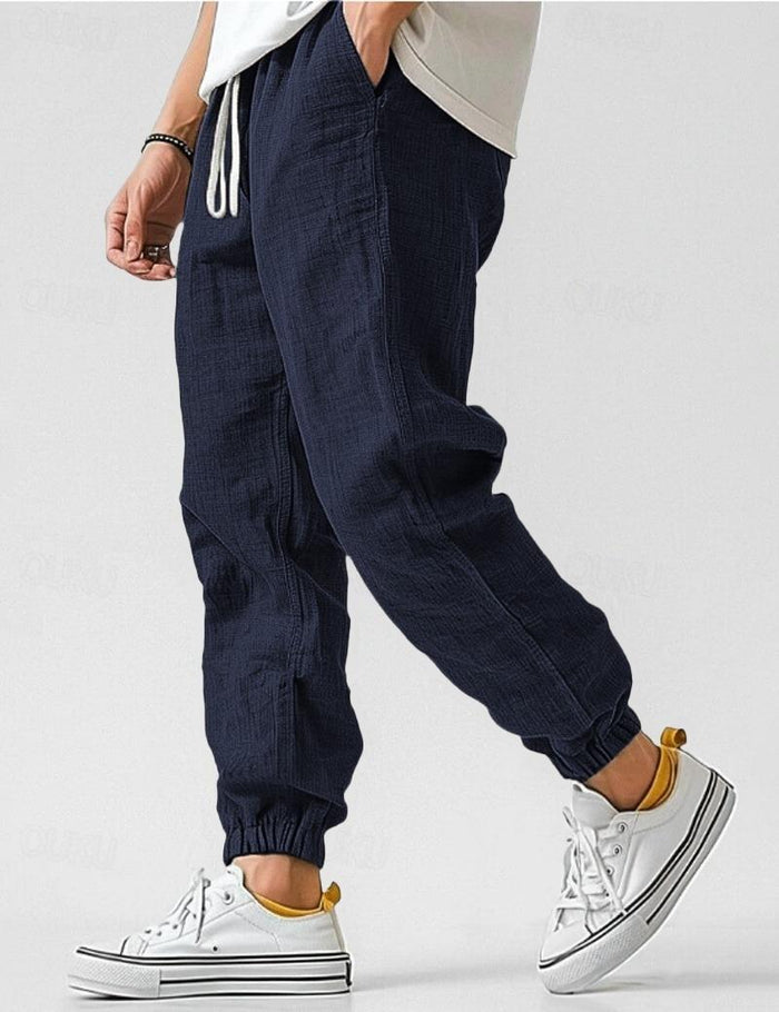 Linen Relaxed Fit Jogger Trousers for Men 6
