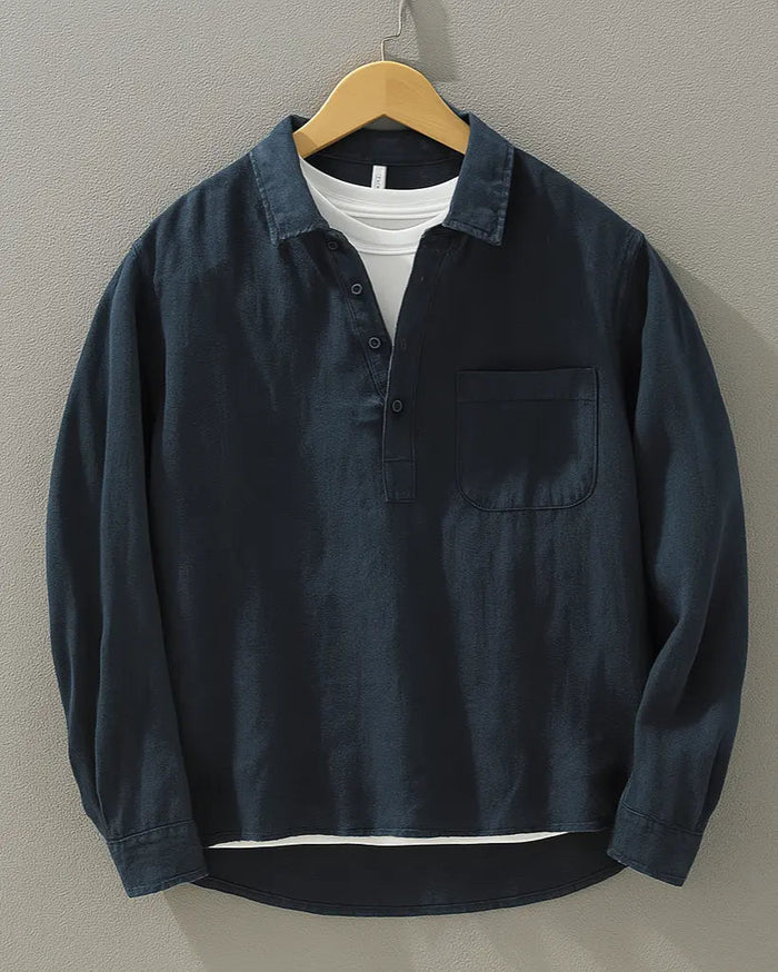 Cotton-Linen Popover Shirt for Men 0