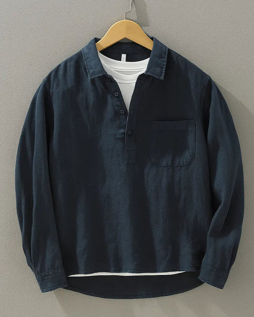 Cotton-Linen Popover Shirt for Men 0