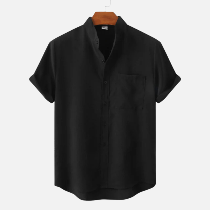 Men's Linen Short Sleeve Shirt - Summer Grandad Collar Beach Top
