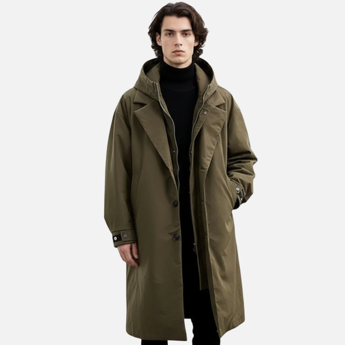 Men’s Long Trench Coat – Classic Waterproof Overcoat