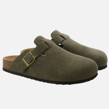 Men's Suede Orthopedic Comfort Clogs - Buckle Strap Mules