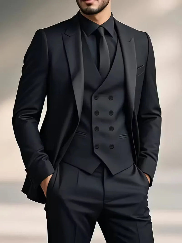 Slim Fit Double-Breasted Three-Piece Suit Set with Waistcoat for Men 0