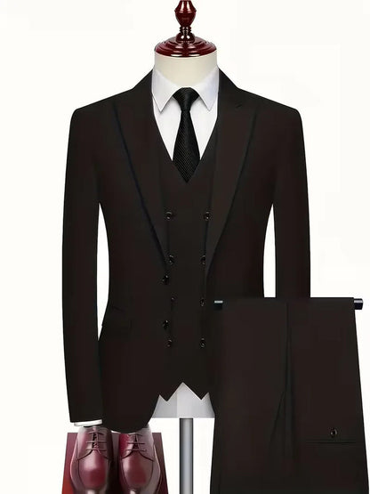 Slim Fit Double-Breasted Three-Piece Suit Set with Waistcoat for Men 1