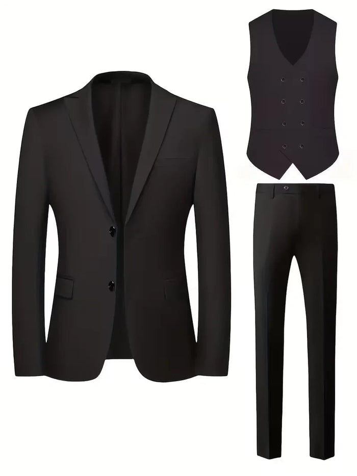 Slim Fit Double-Breasted Three-Piece Suit Set with Waistcoat for Men 2