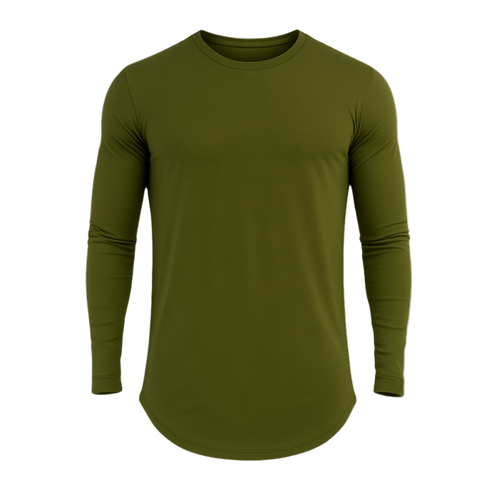 Green long-sleeve shirt on a white background
