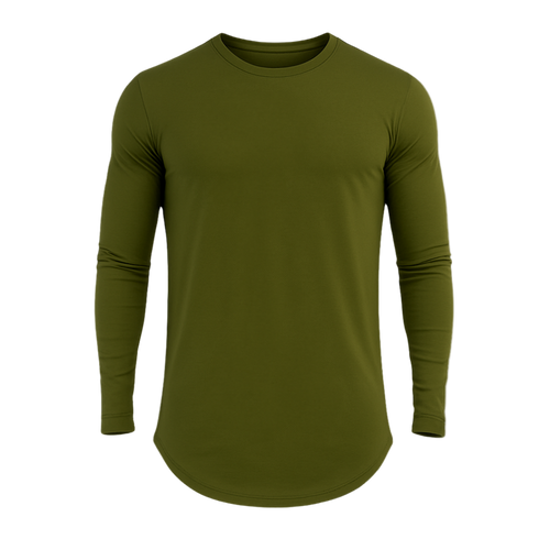 Green long-sleeve shirt on a white background