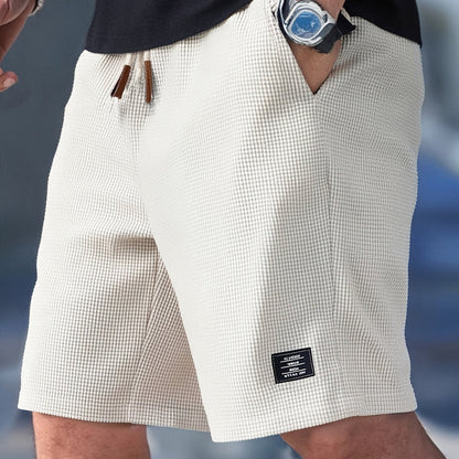 Men's Drawstring Waffle Knit Shorts with Side Pockets and Elastic Waistband 0
