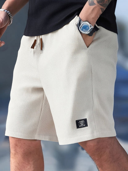 Men's Drawstring Waffle Knit Shorts with Side Pockets and Elastic Waistband 3