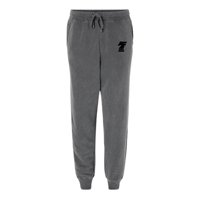 Gray sweatpants with a logo on a white background