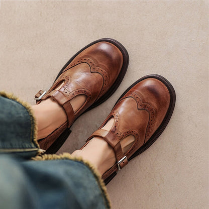 Renée | T-Strap Mary Jane Brogue Block Heel Shoes for Women 1