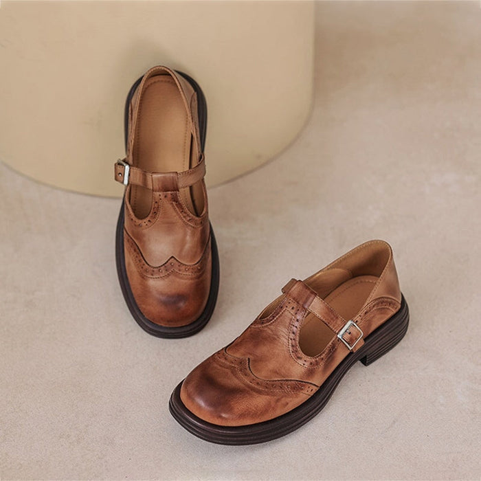 Renée | T-Strap Mary Jane Brogue Block Heel Shoes for Women 2