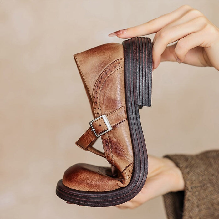 Renée | T-Strap Mary Jane Brogue Block Heel Shoes for Women 3