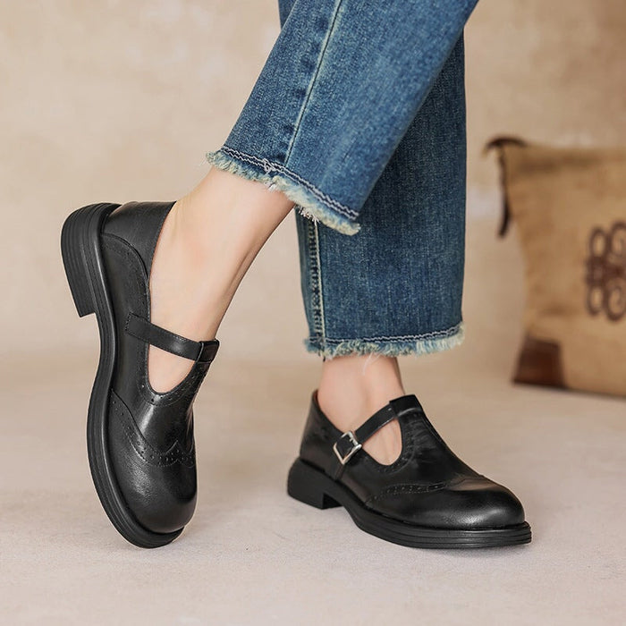 Renée | T-Strap Mary Jane Brogue Block Heel Shoes for Women 6