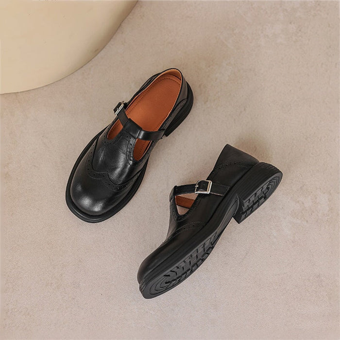 Renée | T-Strap Mary Jane Brogue Block Heel Shoes for Women 7
