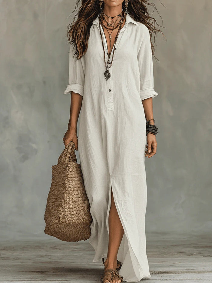 Soline™ | Loose Black Maxi Dress with Buttons 5
