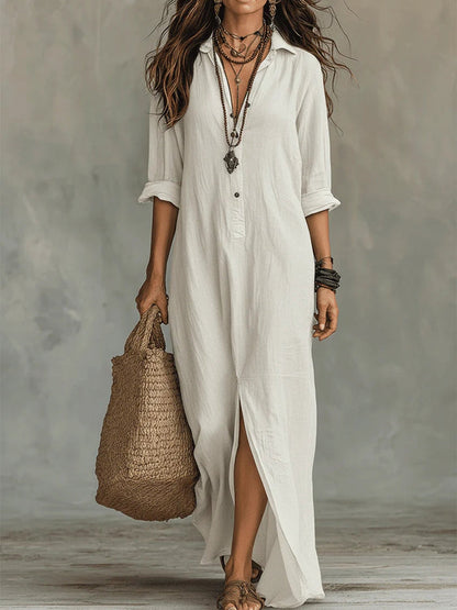 Soline™ | Loose Black Maxi Dress with Buttons 5