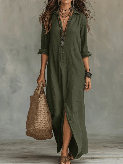 Soline™ | Loose Black Maxi Dress with Buttons 6