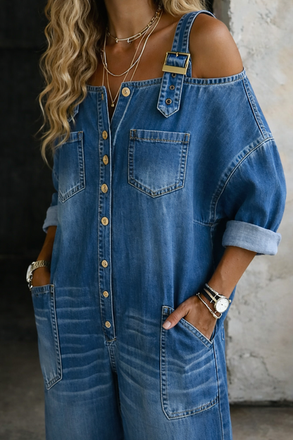 Sophia | Off Shoulder Denim Jumpsuit 1