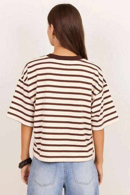 STORIES BE TOLD - COHESION BOXY TEE - Chocolate Vanilla Stripe