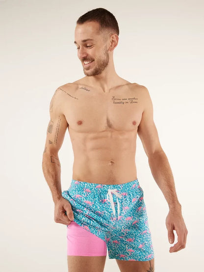 The Domingos Are For Flamingos 5.5" (Lined Classic Swim Trunk) - Image 1 - Chubbies Shorts