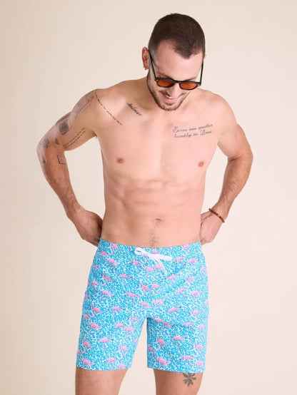 The Domingos Are For Flamingos 7" (Classic Swim Trunk) - Image 1 - Chubbies Shorts