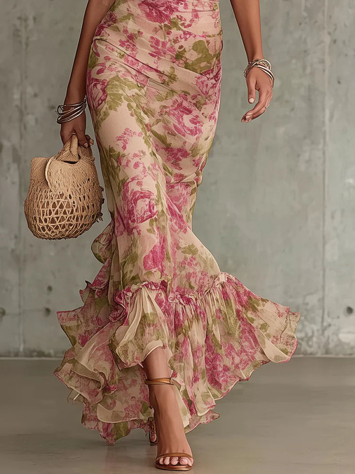 Margaret ∙ Long dress with vintage rose print and puff sleeves 2